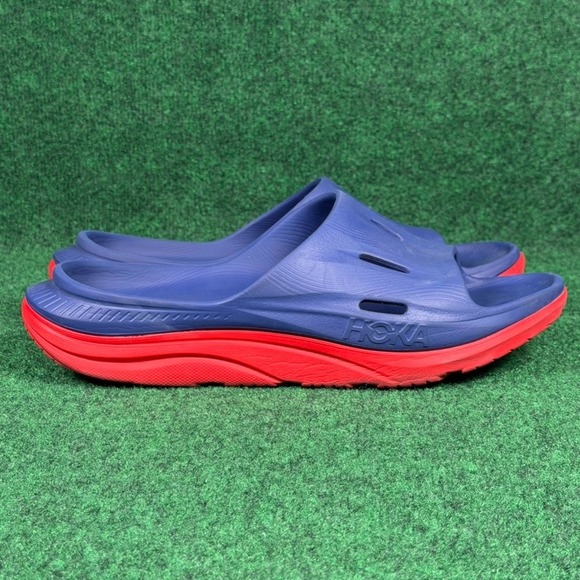 Hoka Ora Recovery Slide 3 Mens 11 Blue Red Sandals Slip Ons Comfort 1134527-BBRD - Picture 2 of 9